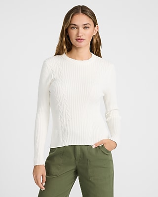 Fitted Cable Knit Crew Neck Sweater | Express