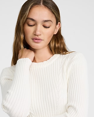 Fitted Cable Knit Crew Neck Sweater - image 2