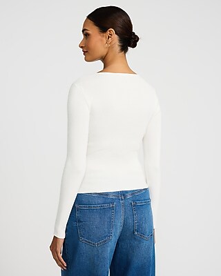 Ribbed V-Neck Twist Front Sweater - image 2
