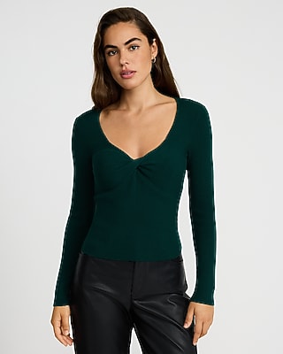 Ribbed V-Neck Twist Front Sweater