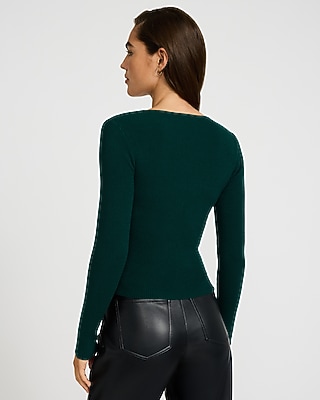 Ribbed V-Neck Twist Front Sweater
