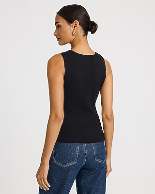Ribbed Crew Neck Gold Hardware Cutout Sweater Tank