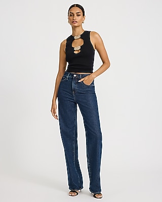 Ribbed Crew Neck Gold Hardware Cutout Sweater Tank