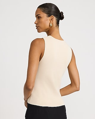 Ribbed Crew Neck Gold Hardware Cutout Sweater Tank