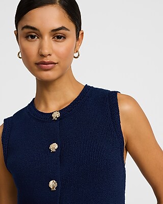 Crew Neck Novelty Button Front Sweater Vest - thumbnail 6