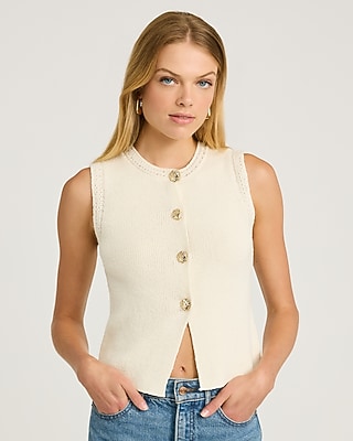 Crew Neck Novelty Button Front Sweater Vest