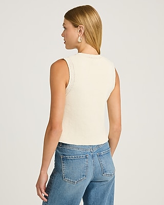 Crew Neck Novelty Button Front Sweater Vest