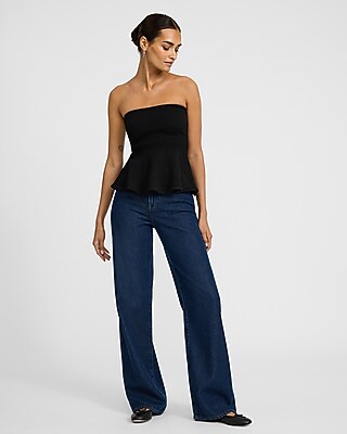 トップス Sakado Express Strapless Peplum Sweater Tube Top | Express