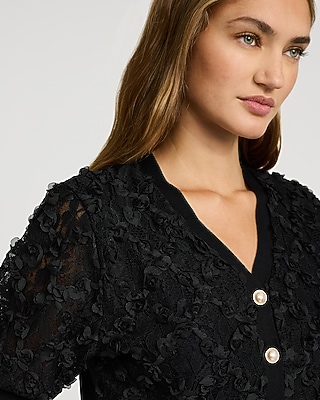 Faux Leather & Lace Long Sleeve Peplum Top | Express