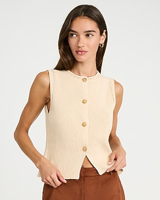 Novelty Button Front Cutaway Sweater Vest