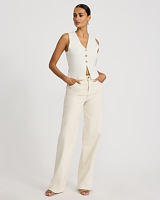 Ribbed V-Neck Gold Button Front Cutaway Sweater Vest