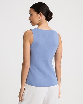 Crew Neck Patch Pocket Cutaway Hem Sweater Vest