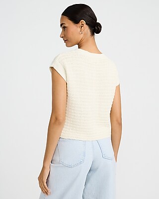 Textured Crew Neck Cap Sleeve Novelty Button Cardigan