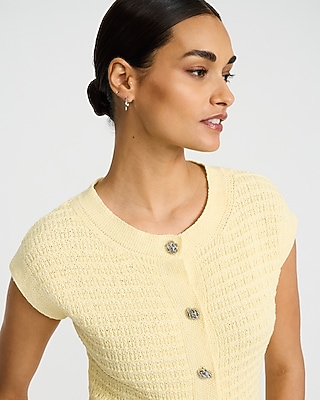 Textured Crew Neck Cap Sleeve Novelty Button Cardigan
