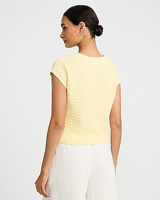 Textured Crew Neck Cap Sleeve Novelty Button Cardigan