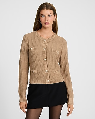 Textured Crew Neck Novelty Button Cardigan