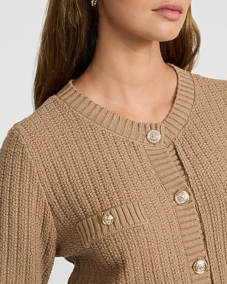 Textured Crew Neck Novelty Button Cardigan