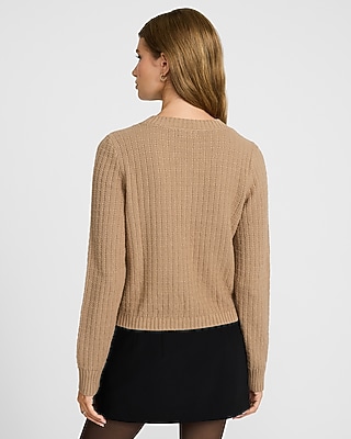 Textured Crew Neck Novelty Button Cardigan