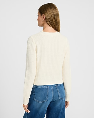 Textured Crew Neck Novelty Button Cardigan