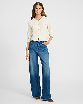 Textured Crew Neck Novelty Button Cardigan