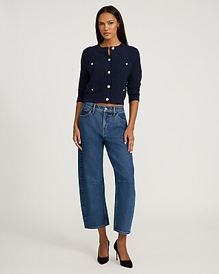 Textured Crew Neck Novelty Button Cardigan | Express