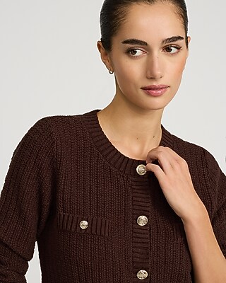 Textured Crew Neck Novelty Button Cardigan