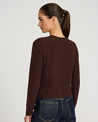 Textured Crew Neck Novelty Button Cardigan