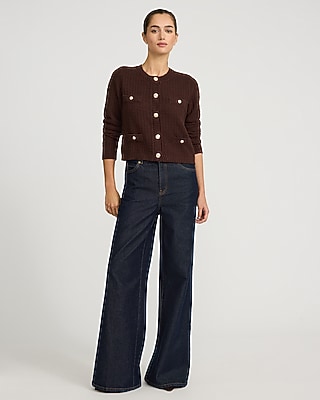 Textured Crew Neck Novelty Button Cardigan