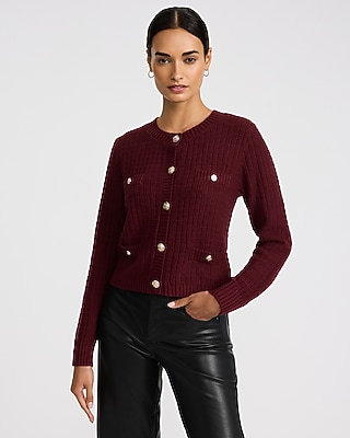 Textured Crew Neck Novelty Button Cardigan