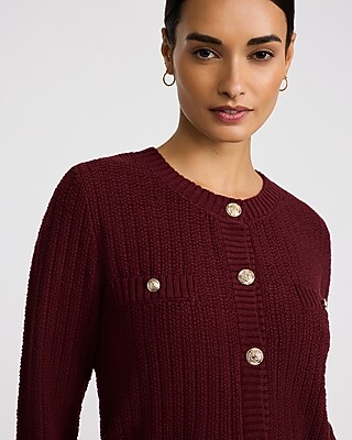 Textured Crew Neck Novelty Button Cardigan