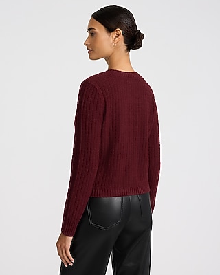 Textured Crew Neck Novelty Button Cardigan