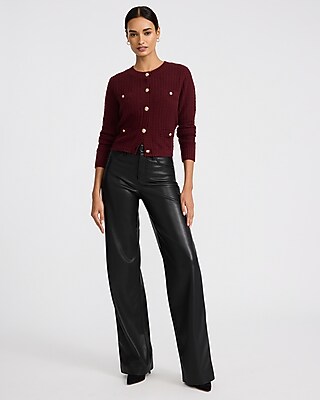 Textured Crew Neck Novelty Button Cardigan