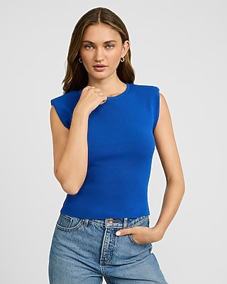 Padded Shoulder Cap Sleeve Sweater Tank Express