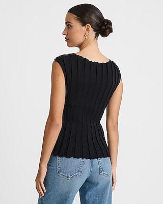 Ribbed Boat Neck Cap Sleeve Sweater - thumbnail 7