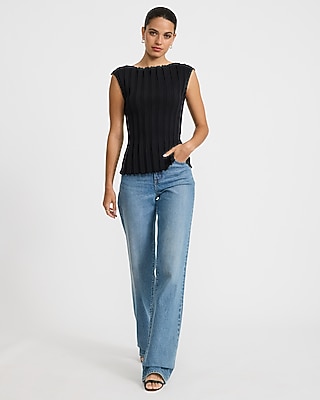 Ribbed Boat Neck Cap Sleeve Sweater - thumbnail 8