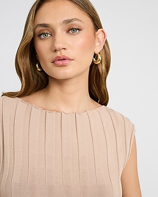 Ribbed Boat Neck Cap Sleeve Sweater - thumbnail 10