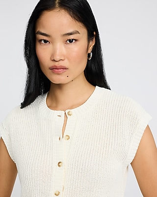Crew Neck Cap Sleeve Sweater Vest