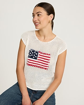 American Flag Cotton Open Stitch Cap Sleeve Sweater - image 3