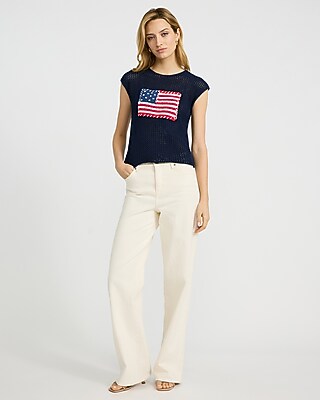 American Flag Cotton Open Stitch Cap Sleeve Sweater