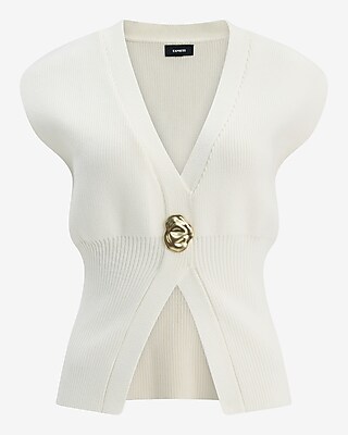 V-Neck Gold Button Banded Cutaway Sweater Vest