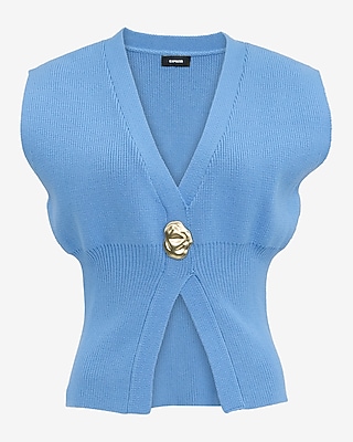 V-Neck Gold Button Banded Cutaway Sweater Vest