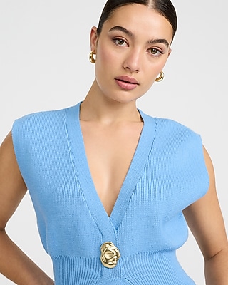 V-Neck Gold Button Banded Cutaway Sweater Vest