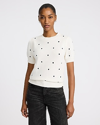 Cotton Polka Dot Crew Neck Short Sleeve Sweater | Express