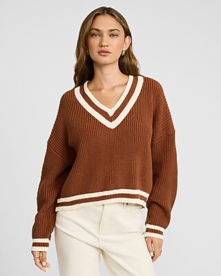 Varsity Tipped V-neck Sweater | Express