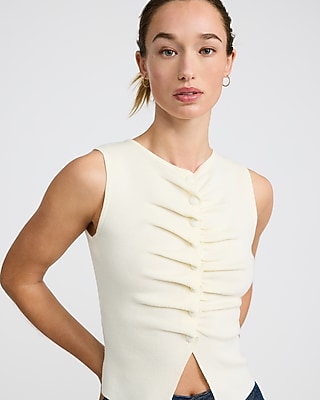 Ruched Front Covered Button Sweater Vest - image 2