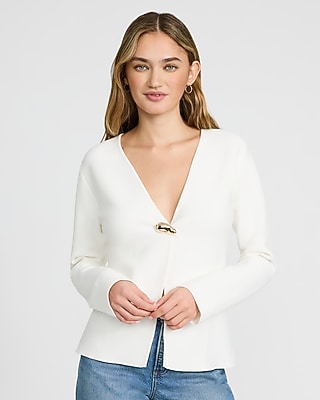 V-Neck Long Sleeve Single Novelty Button Cutaway Sweater