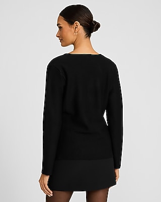 V-Neck Long Sleeve Single Novelty Button Cutaway Sweater