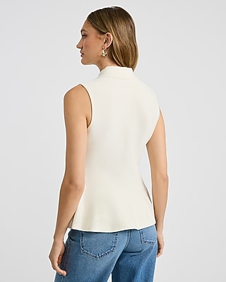 Cotton Crew Neck Gold Button Front Peplum Sweater Polo