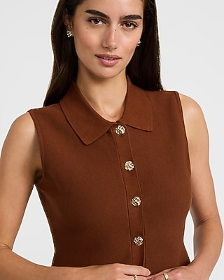 Cotton Crew Neck Gold Button Front Peplum Sweater Polo - thumbnail 6