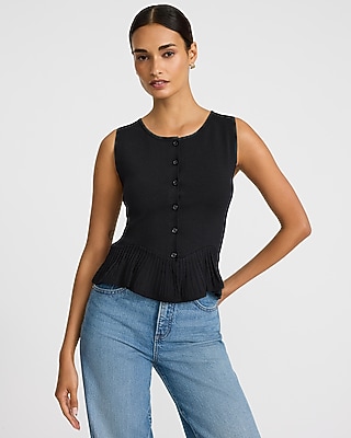 Satin V-neck Twist Front Peplum Top | Express